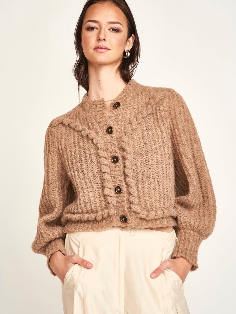 MIRTH Caftans Moritz Embroidered Cardigan Brownie